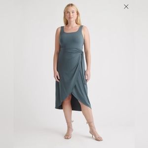 Quince Dark Olive Tencel Jersey Side Tie Dress Sleeveless Midi Wrap sz XS Women